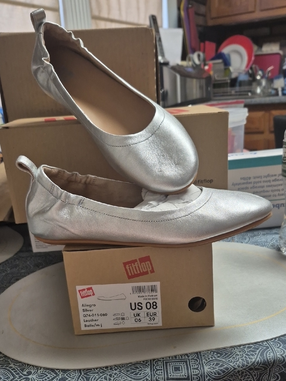 Fitflop Metallic Silver Allegro Leather Ballet Flats